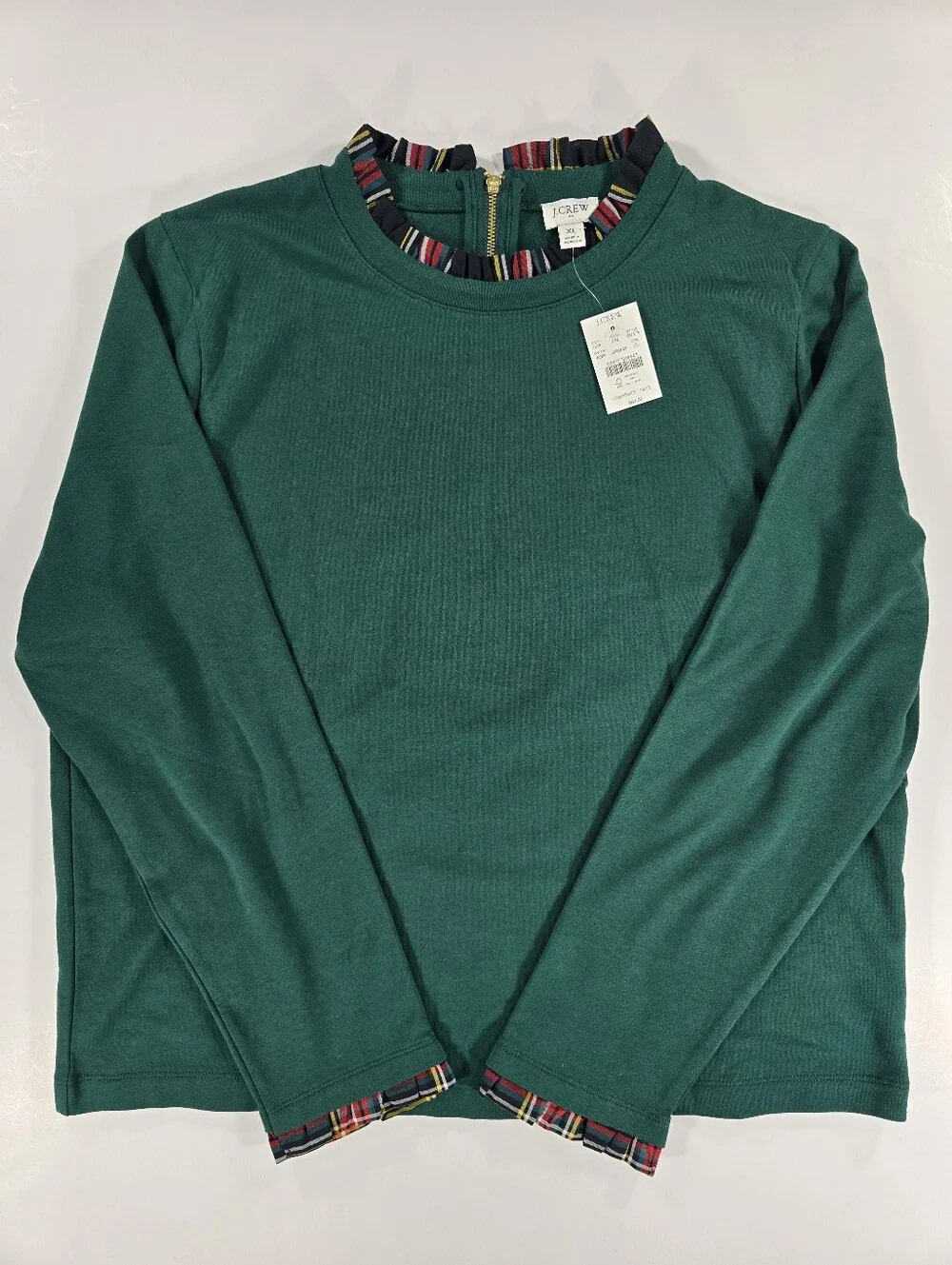 NEW J. Crew Womens Tartan Ruffle Collar Pullover Blouse Top Holiday Christmas XL